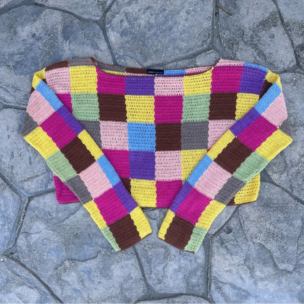 Moda International Multicolor Patchwork Sweater - image 5